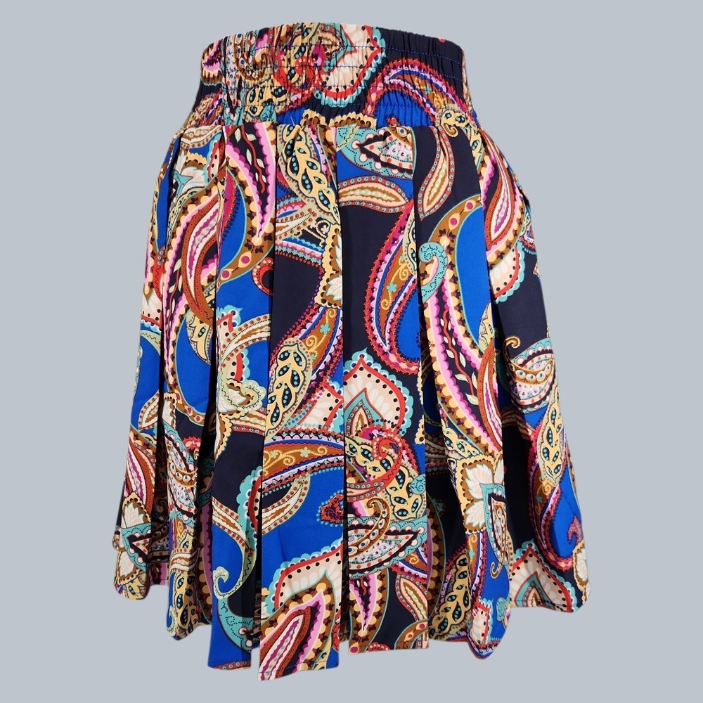 G by Giuliana Rancic Paisley Pleated Mini Skort XL Boho Elastic Waist - Picture 1 of 7